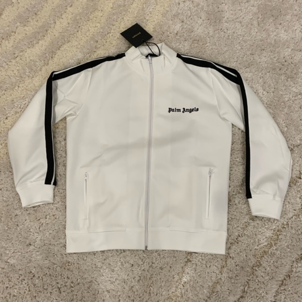 Palm Angels White Tracksuit Jacket Print Logo Full-Zip Men’s Size Large